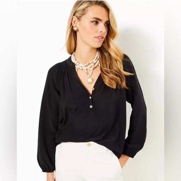 Lilly Pulitzer Tops - Lilly Pulitzer Elsa 100% Silk Top Noir onyx Black SIZE XS $178